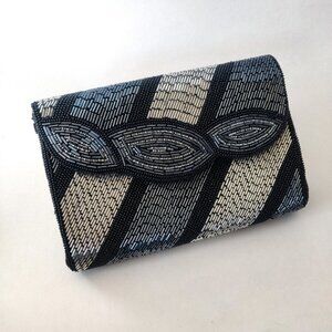 Silver/Gunmetal/Black Beaded Art Deco Clutch